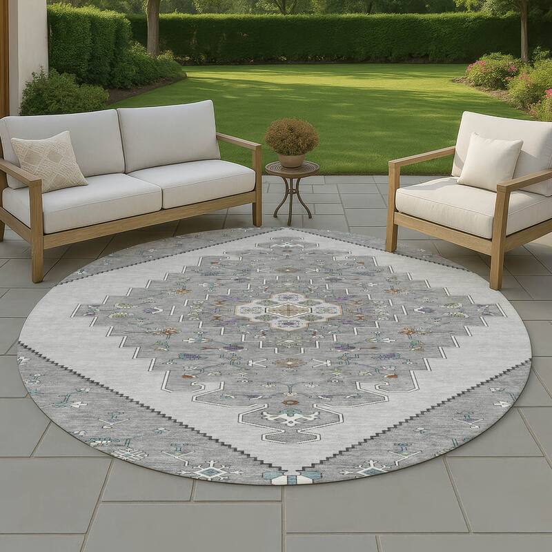 Machine Washable Indoor/ Outdoor Global Marrakesh Chantille Rug - Gray - 8' x 8'