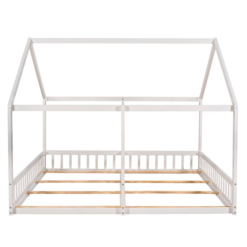 Twin House-Shaped Platform Beds, Space-Saving Design, Solid Pine Wood Frame