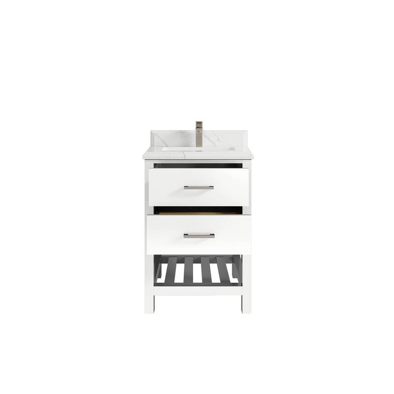 Willow Collections 24 x 22 Parker Single Bowl Sink Bathroom Vanity in White with Countertop - 24 in x 22 in