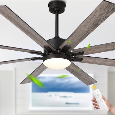 Cusp Barn 72 Inch Farmhouse Indoor Walnut Wood Reversible 8-Blade Quiet DC Motor LED Ceiling Fan with Lights and Remote