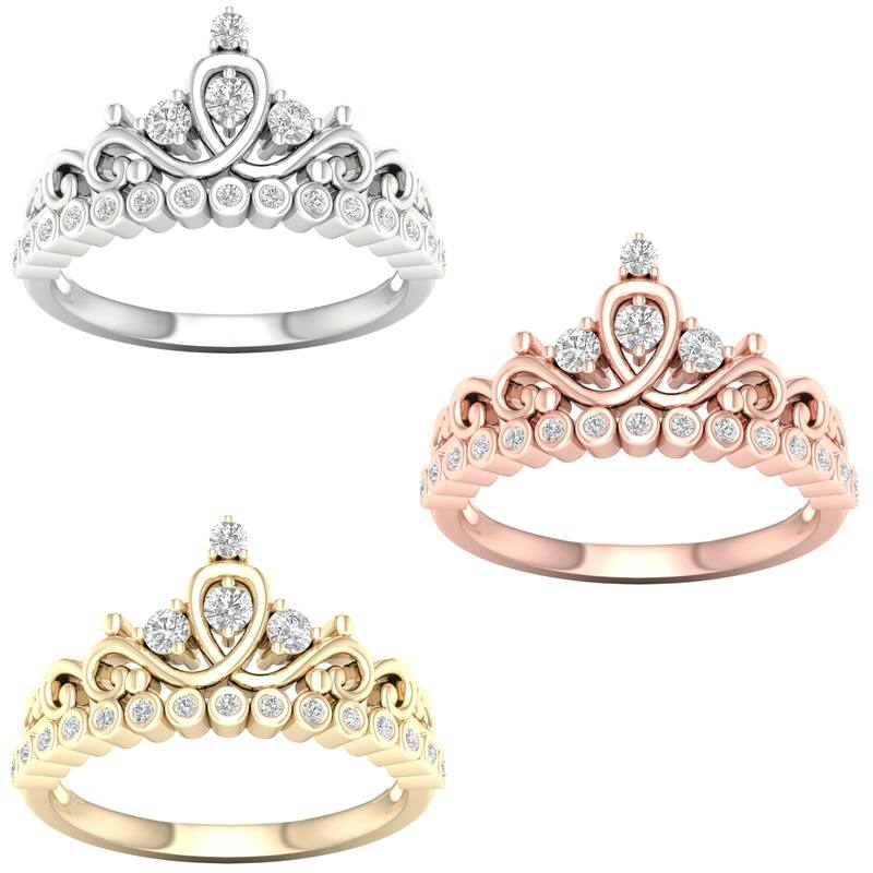 1/4ct TDW Diamond Crown Ring in 10k Gold by De Couer