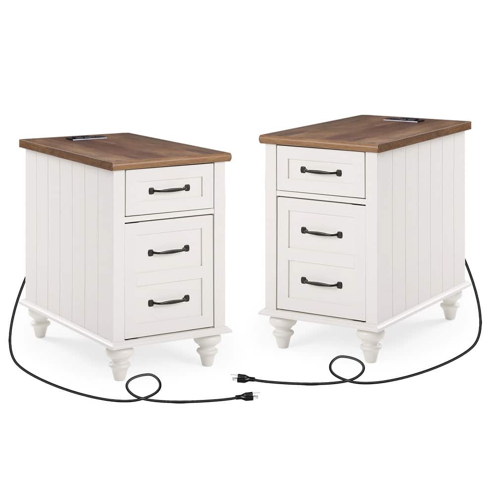 End Table with Charging Station, Side Table with Storage, Power Outlets & Type-C USB Ports for Living Room