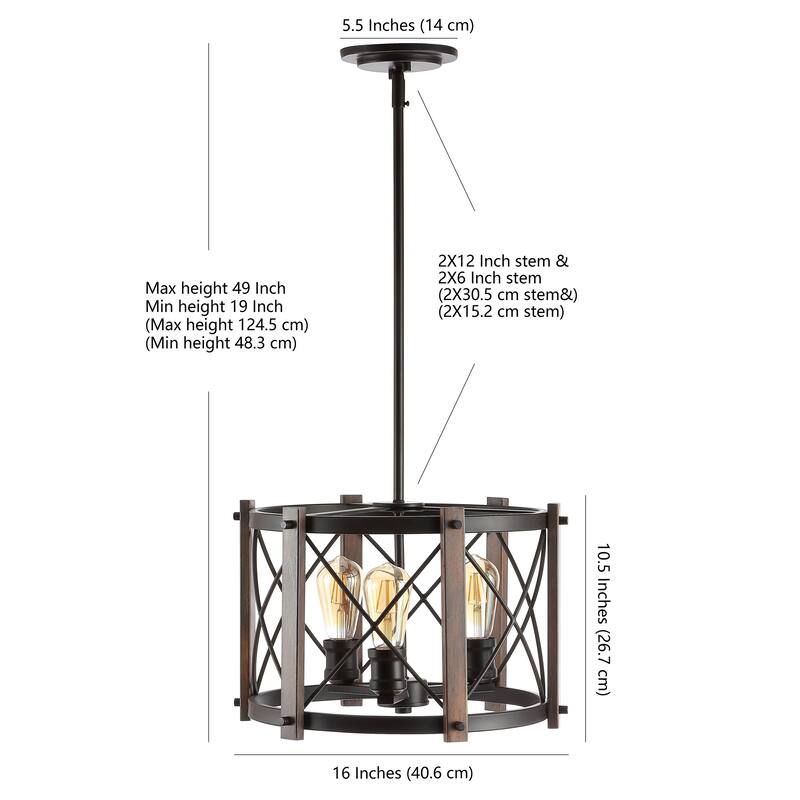 Beverly 16" 3-Light Adjustable Iron Rustic Farmhouse LED Pendant, Brown/Oil Rubbed Bronze by JONATHAN Y