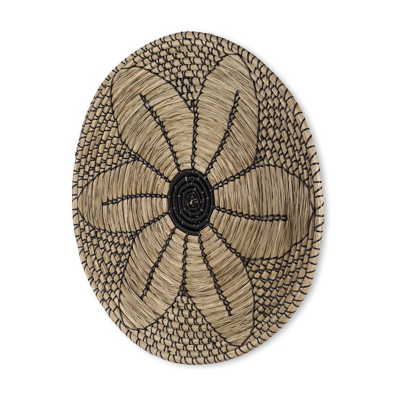 Mekhi Light Brown Seagrass w/ Black String Round Wall Hanging Plate - Light Brown