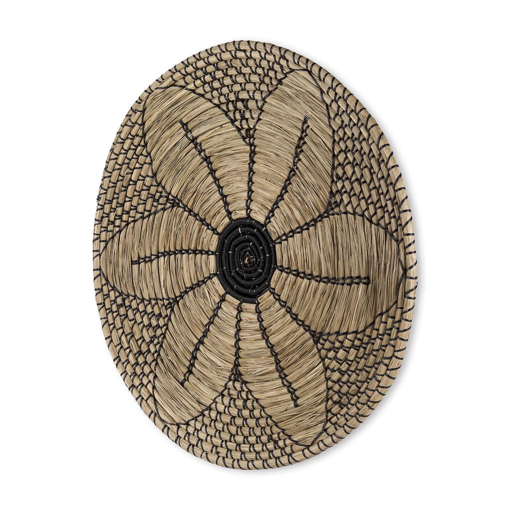 Mekhi Light Brown Seagrass w/ Black String Round Wall Hanging Plate