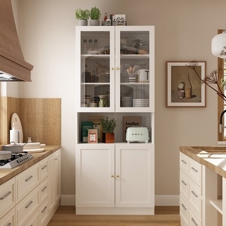 Glass Cabinet White Display Curio Storage Cabinet with Glass Doors
