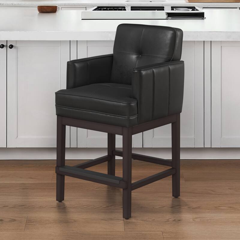 27.2" Modern Upholstered Solid Wood Shelf Counter Height Bar Stool - 22.4" W x 20.6" D x 40.2" H - Single - black