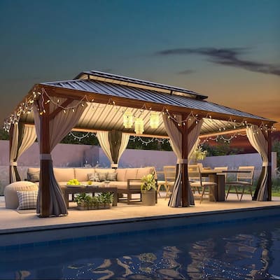 Erommy Pro Series Outdoor Galvanized Steel Roof Gazebo Pergola w/ Aluminum Frame & Vertical Rain Cutter