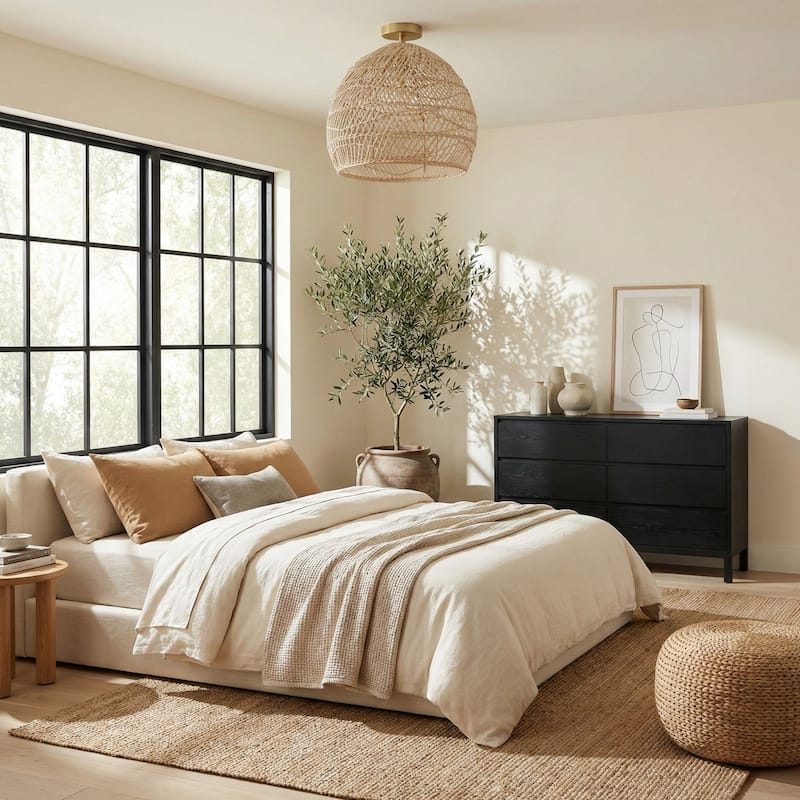 Santana Rattan Flush Mount - Rattan Brown 1-Light Handwoven Ceiling Light for Bedroom or Hallway in Modern, Mid-Century Style