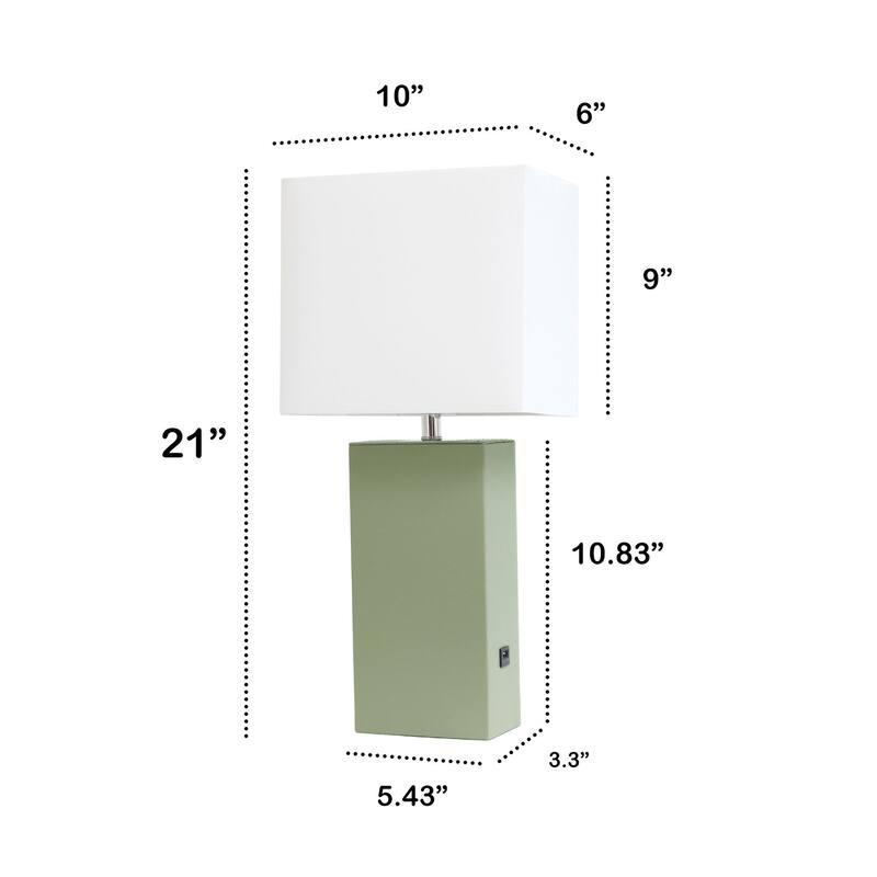 Leather Base Bedside Table Lamp with USB Charging Port - 21" - Sage Green