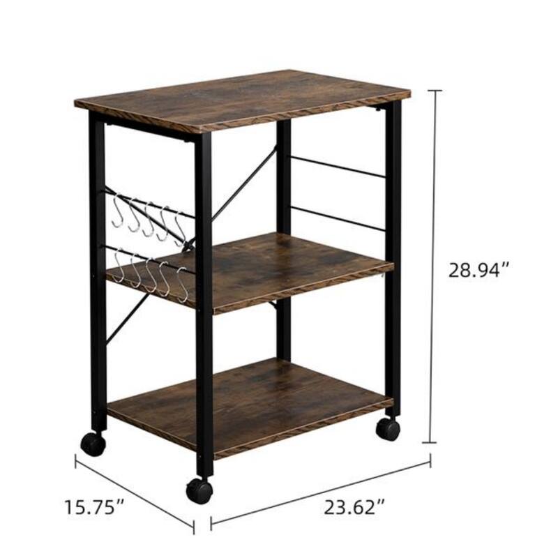 Bakers Rack 3-Tier Kitchen Utility Microwave Oven Stand Storage Cart Workstation Shelf - 23.62" x 15.75" x 28.94"