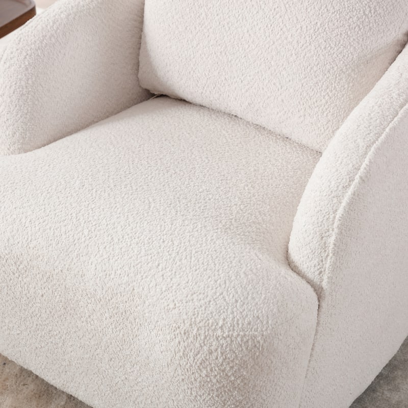 Boucle Fabric Upholstered Swivel Barrel Armchair With Pillow