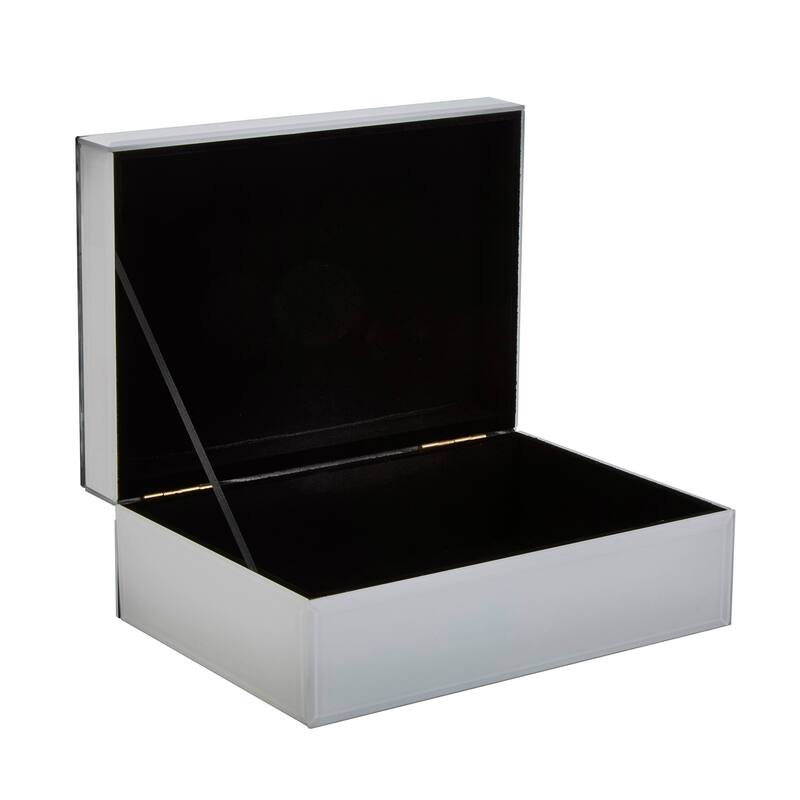 Ec, Set of 2 White, silver Boxes 3.5"H - 9.75" x 7.0" x 3.5"