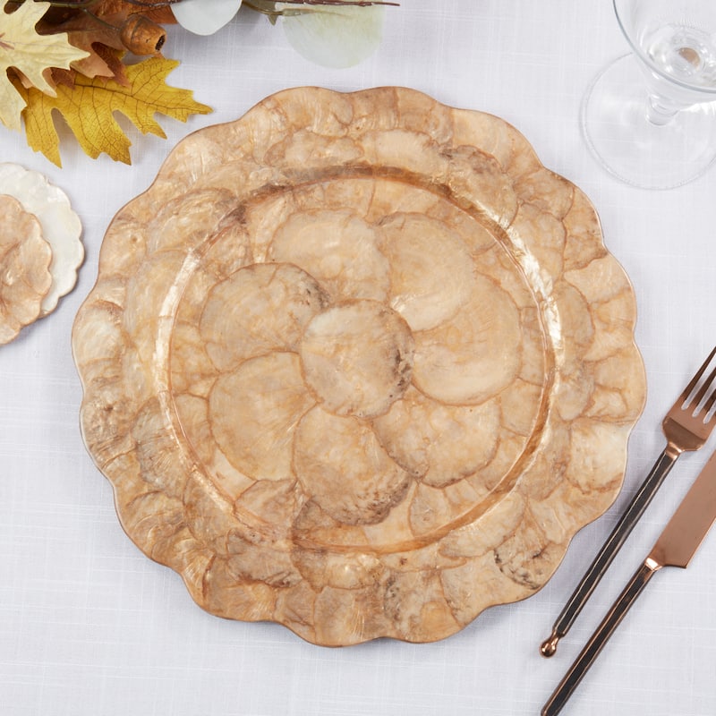 Capiz Shell Scalloped Charger Plates (Set of 4) - Decorative Table Chargers for Dining & Entertaining, 13"