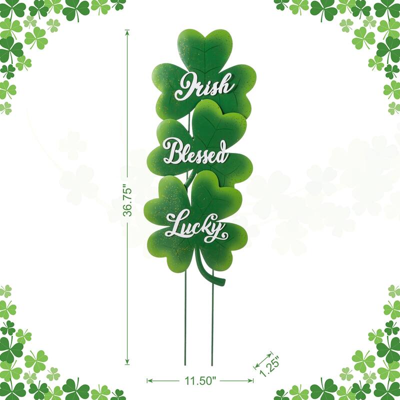 Glitzhome 36.75"H Set of 3 St. Patrick's Metal Shamrock Yard Stakes