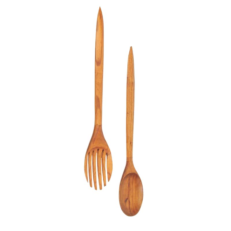 Oversized Wooden Fork & Spoon Wall Decor - Rustic Minimalist Art,