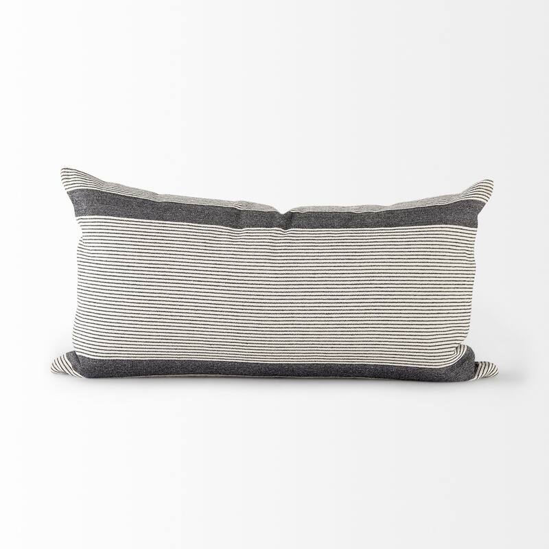 Cream and Gray Striped Lumbar Accent Pillow Cover