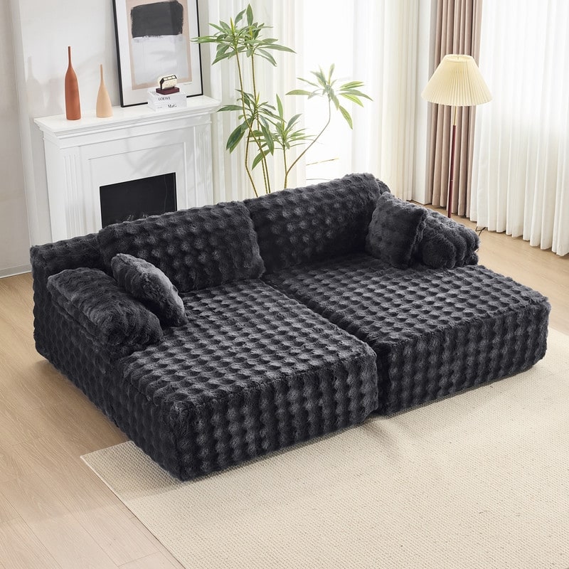 93" Velvet King Size Chaise Lounge Sofa Bed Sleeper Sofa with Dual Mattress