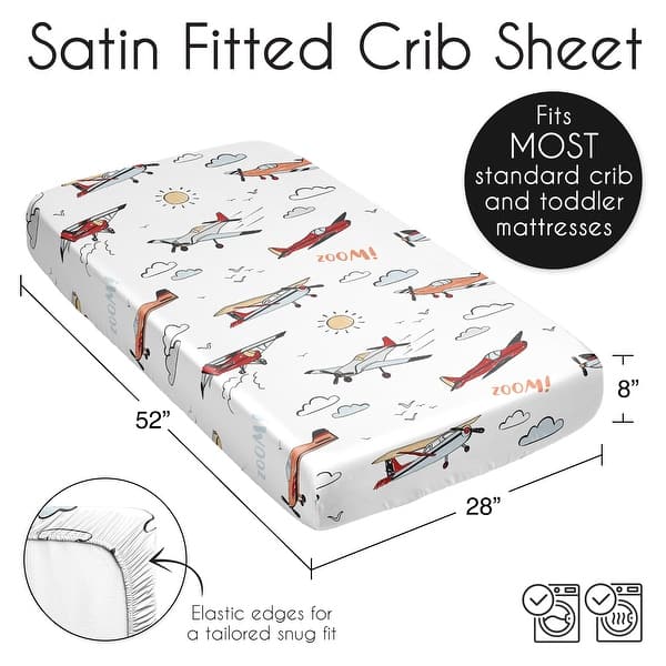 Sweet Jojo Designs Vintage Airplane Boy Satin Fitted Crib Sheet Yellow Orange Red White and Blue Airplanes Transportation Clouds