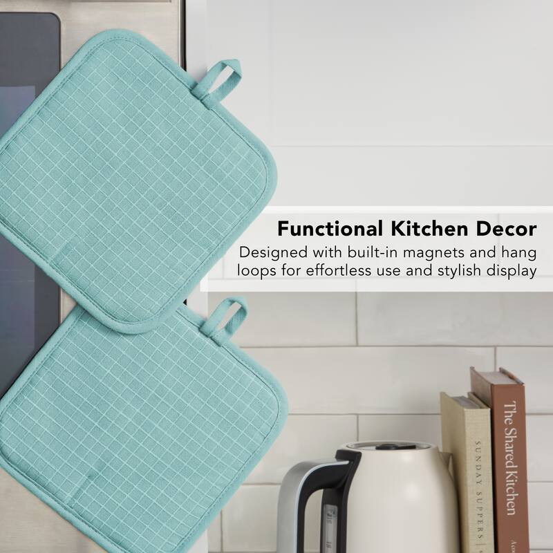 KITCHENAID Gourmet Series Gridlines Pot Holders 2-Pack Set, Heat Resistant up to 600°F, Soft Silicone Grip, Magnetic Cuff