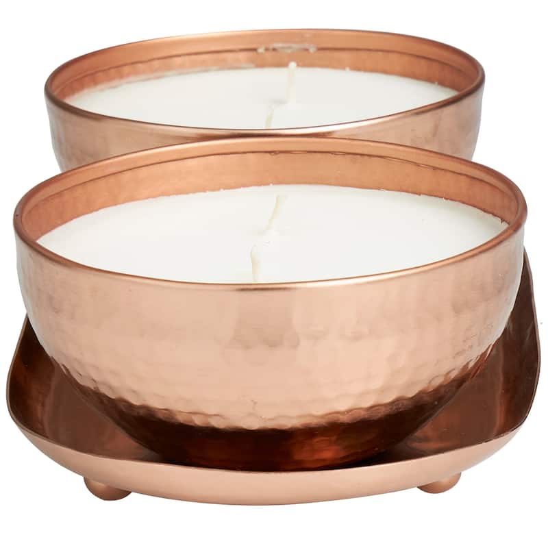 Gold or Copper or Silver Metal Scented Hammered 12 oz 2 Wick Candle with White Wax (Set of 2)