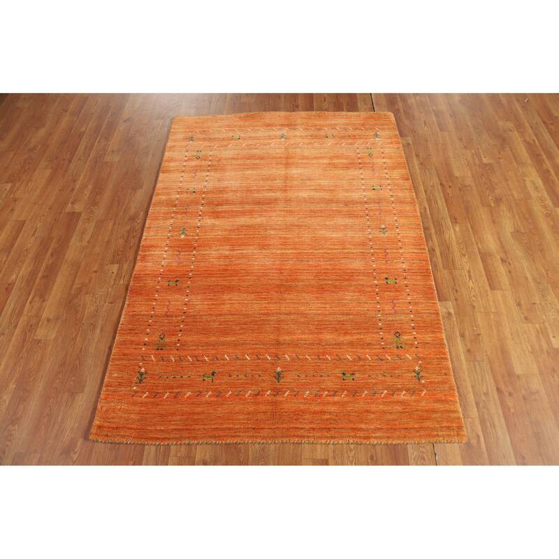 Orange Gabbeh Indian Rug Hand-Knotted Wool Carpet - 4'0"x 5'8"