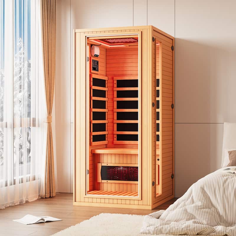 Hemlock Infrared Sauna with Red Light Therapy - Beauty Lamp & 15-Min Fast Warm-Up - 1 Person