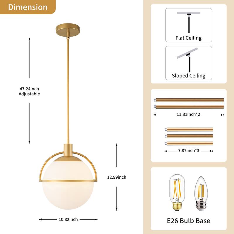 Starsky 1-Light Modern Globe Single Glass Pendant Light