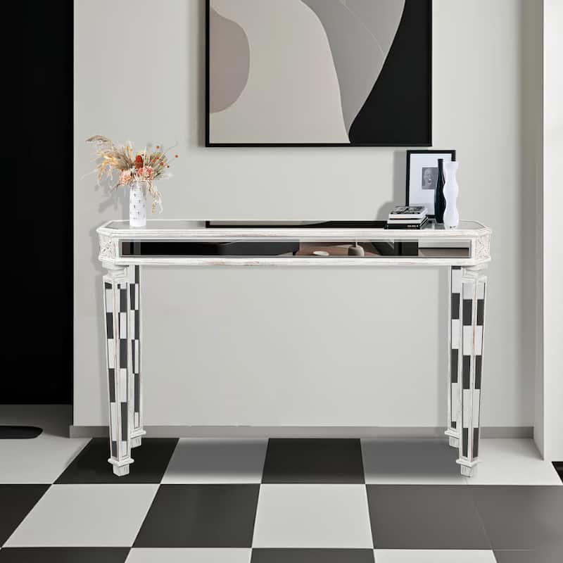 Versatile Mirror Console Table with Vintage Wood Carving Elements