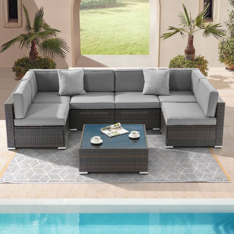 Bonosuki 7-Piece Patio Furniture Set All-Weather Conversation Sets - Grey