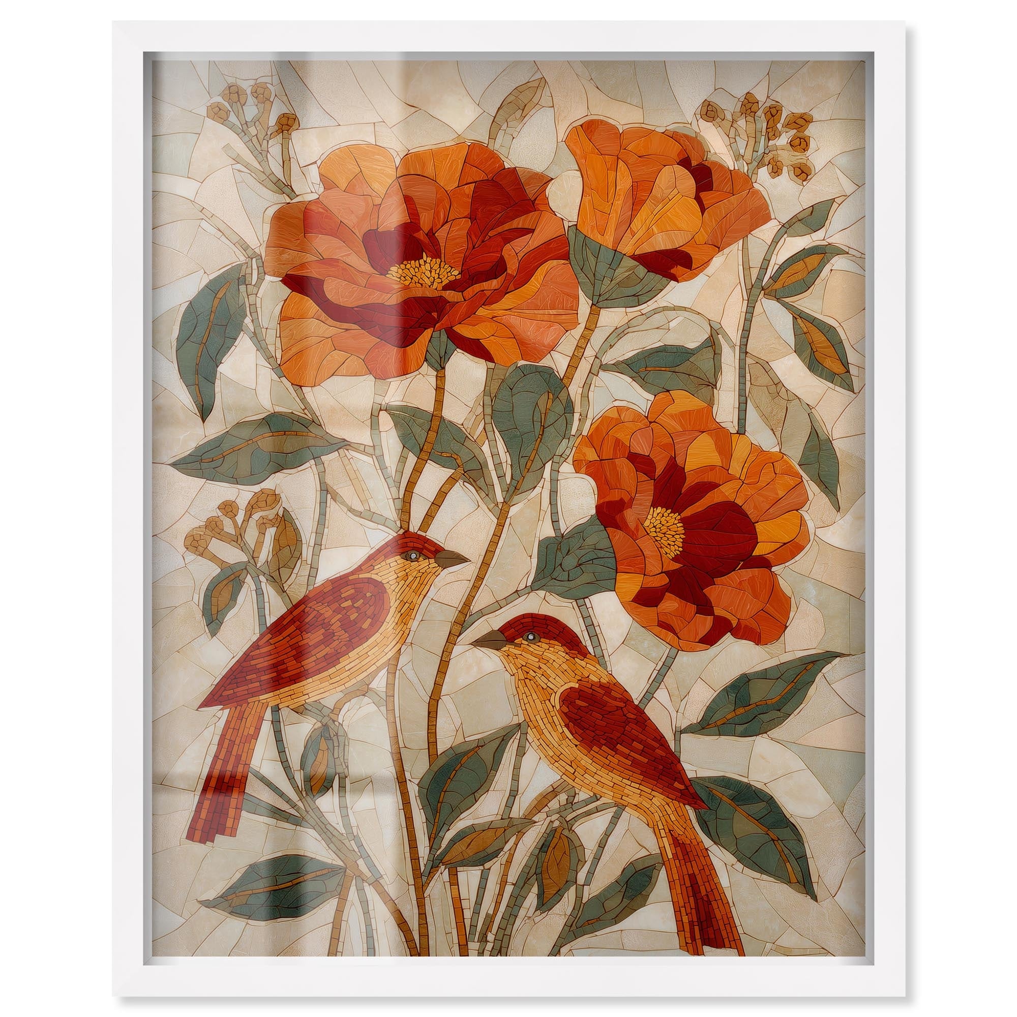 Two Birds Floral Decor Shadowbox Print by Art Remedy