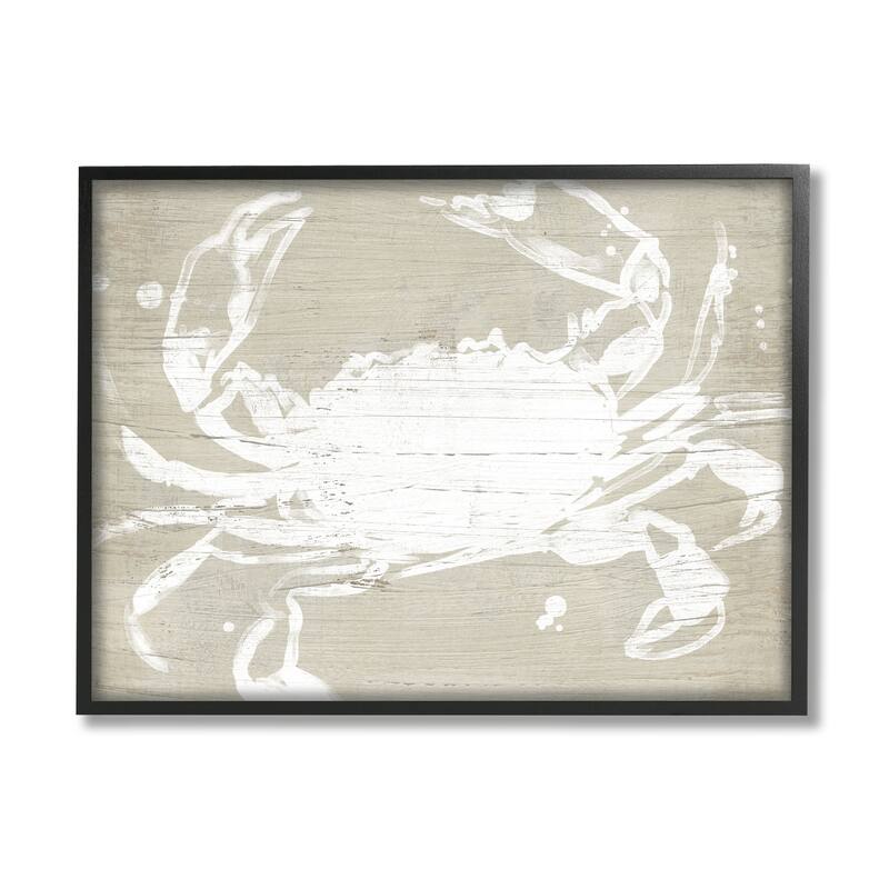 Stupell Soft Nautical Crab Crustacean Rustic Grain Pattern Framed Wall Art - Tan - 24 x 30 - Black