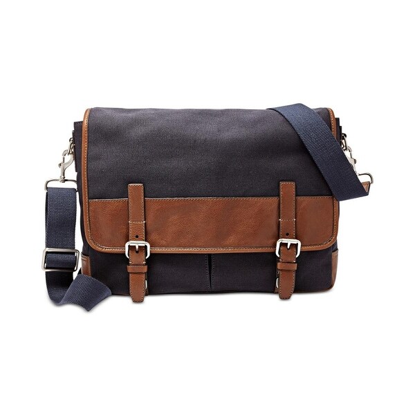 Fossil Mens Graham Messenger Bag Canvas Leather Trim Free Fossil Mens Graham Messenger Bag Canvas Leather Trim