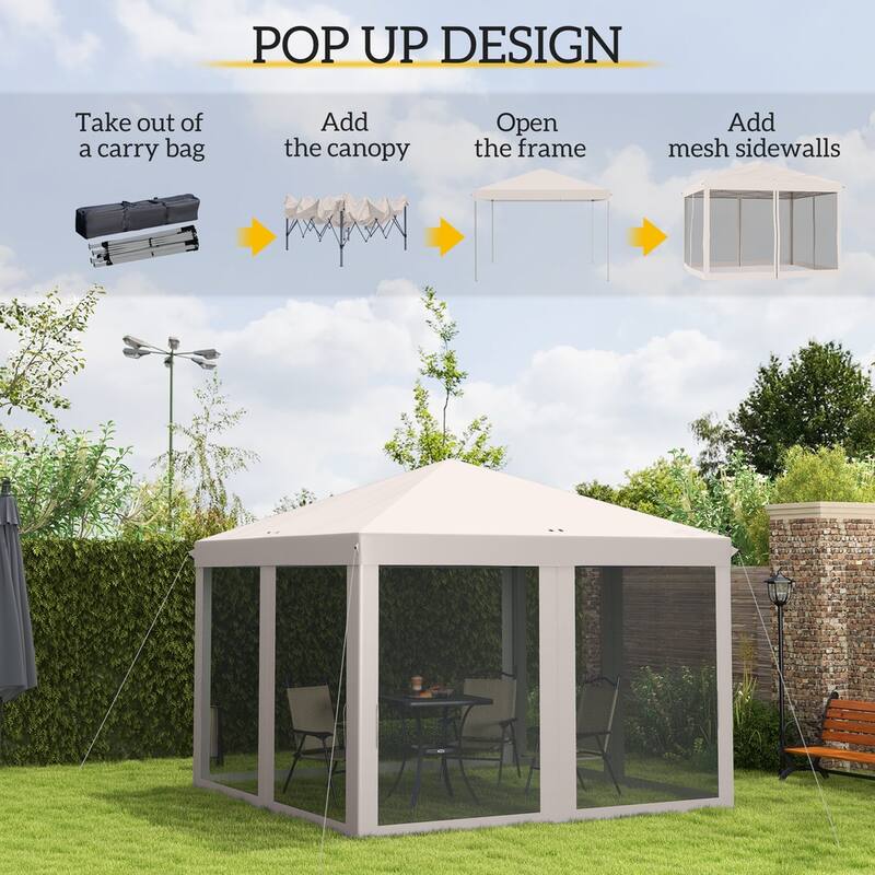 GDFStudio Outdoor Calindra Steel Pop-Up Canopy Tent with Adjustable Legs and Mesh Sides