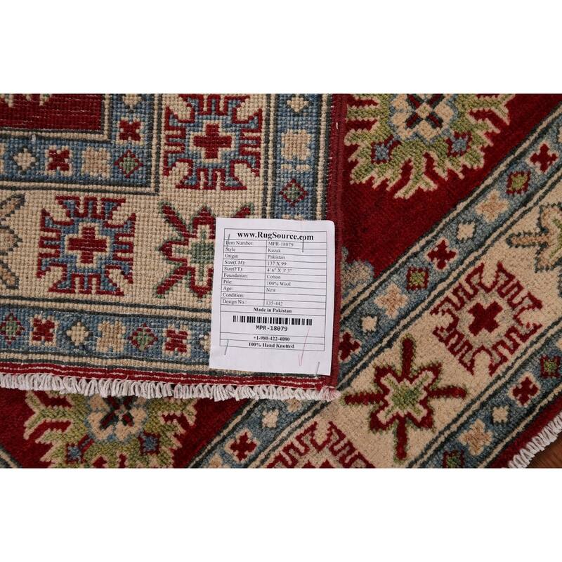 Red Kazak Foyer Rug Hand-Knotted Wool Carpet - 3'3" x 4'6"