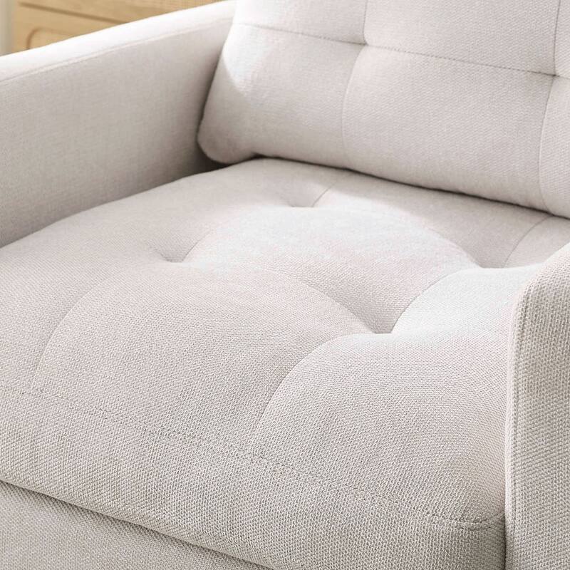 Fabric Single Sofa Chair with Ottoman, Solid Wood Legs