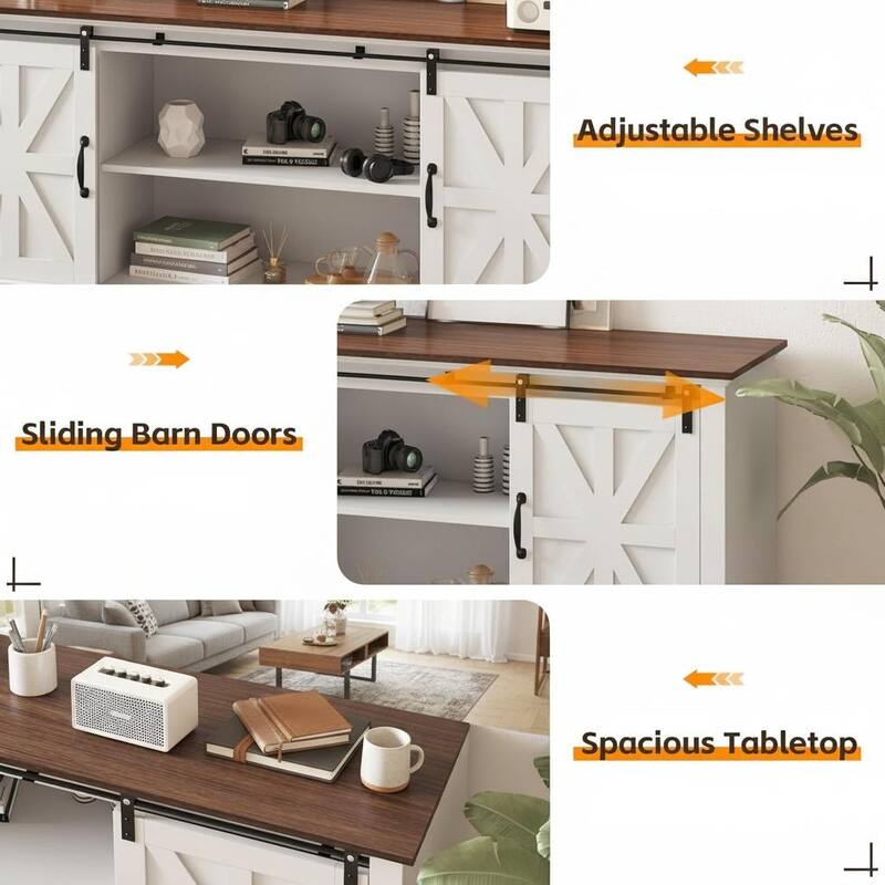 TV Stand with Two Barn Doors and Storage Cabinets