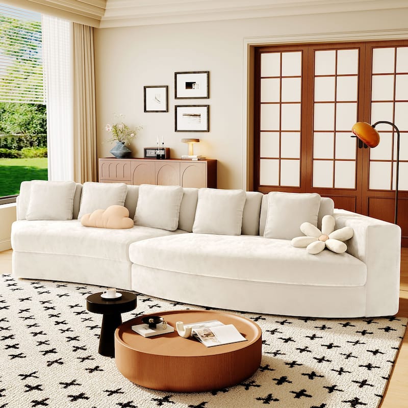 Modular Sectional Sofa, 2-Piece Set with 5 Pillows Chenille Jacquard Curved Couch, Upholstered Couches No Assembly Required
