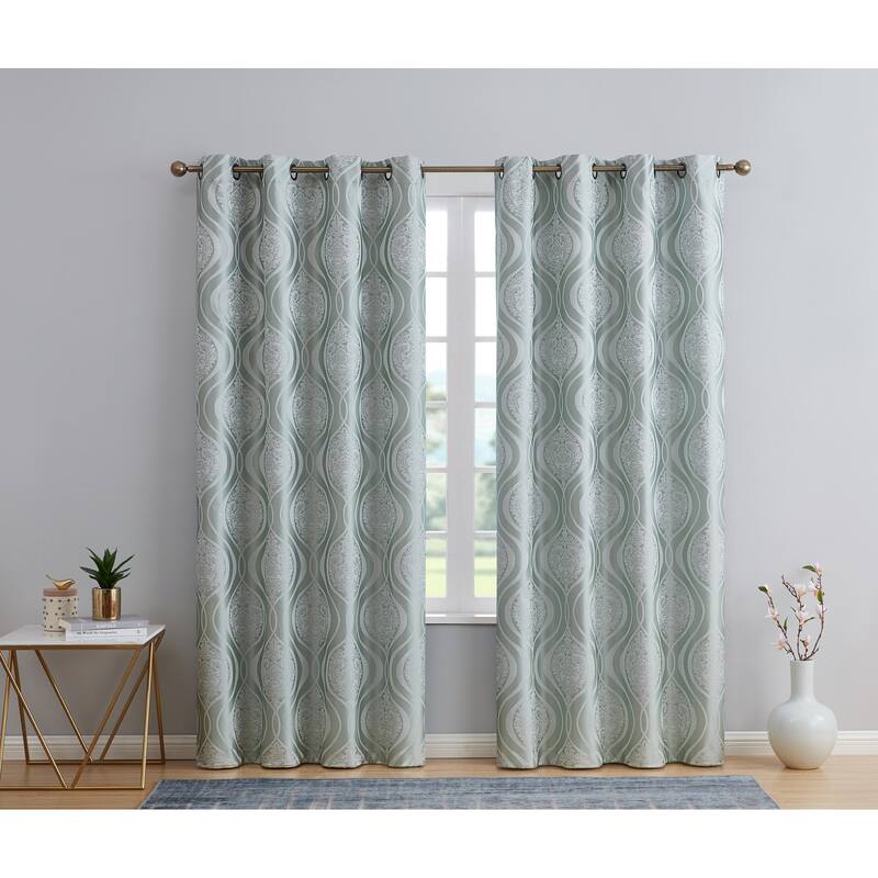 HLC.me Montero Damask 100% Full Complete Blackout Heavy Insulated Energy Savings Grommet Curtain Panels, 2 Panels