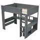 preview thumbnail 5 of 24, Twin/Full Size Gaming Loft Bed with Bulit-in Desk and LED Light, Wooden Loft Bedframe with Storage Shelves, Drawer and USB Ports