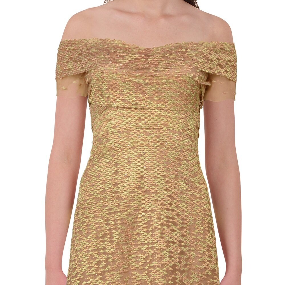 Shop Rene Ruiz Shimmering Lace Jacquard Short Sleeve Off Shoulder