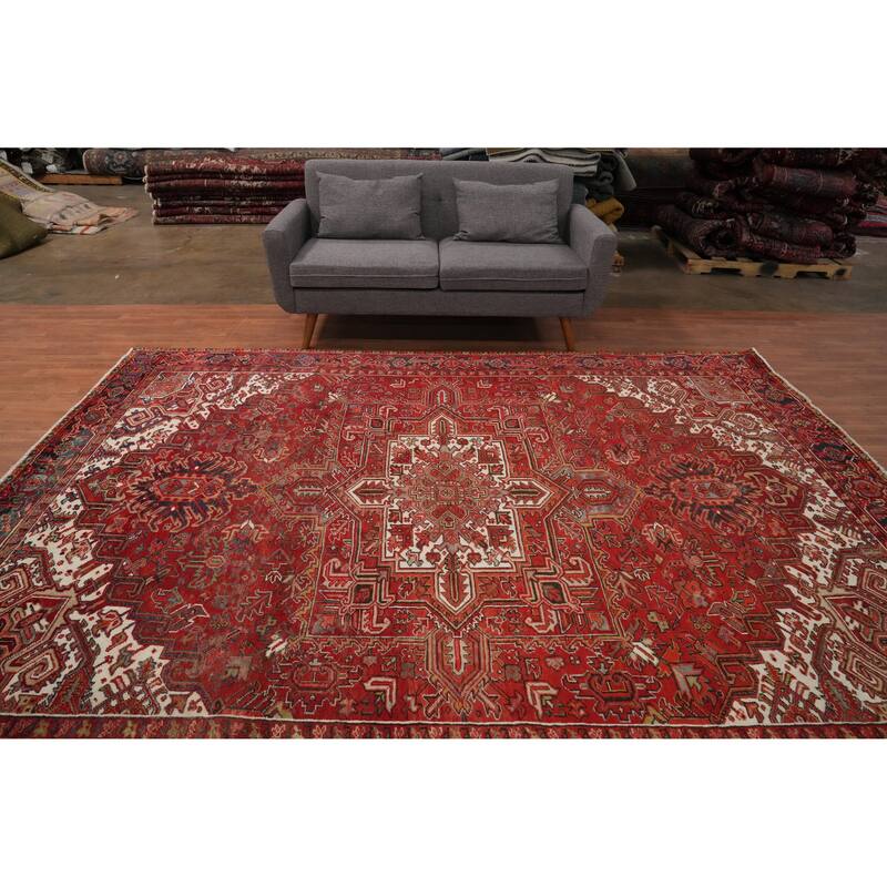 Hand Knotted Oriental 100% Wool Carpet Traditional Medallion Red Heriz Area Rug - 10' 8'' X 7' 11''