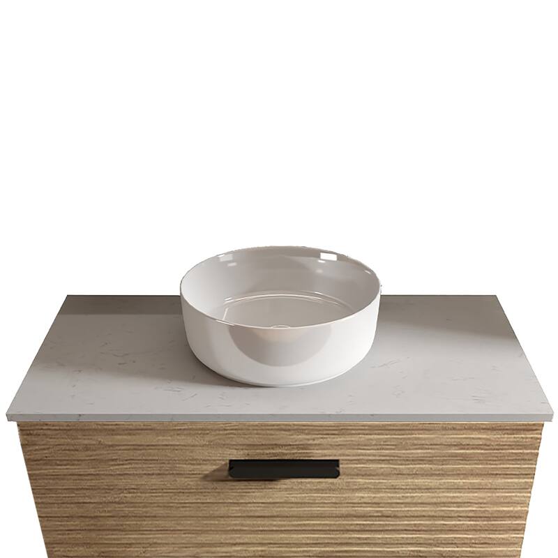 GDFStudio - Modern Sleek Vessel Integrated Round Ceramic Basin with Glossy Finish, Drain Not Included - 15.56"