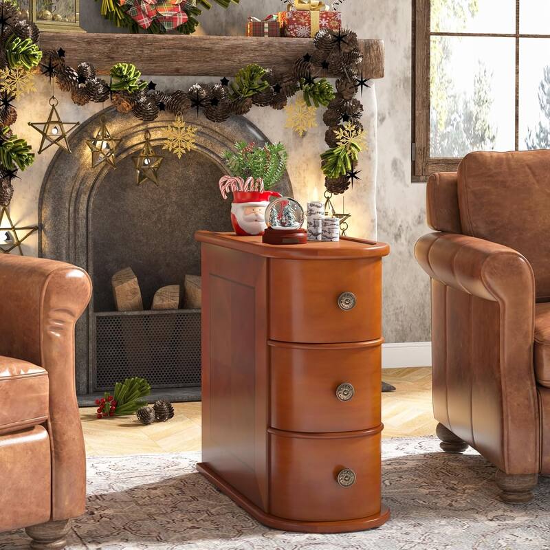 Wood End Table, Narrow Side Table Solid Side Table