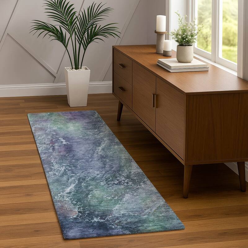 Machine Washable Indoor/ Outdoor Abstract Watercolor Chantille Rug