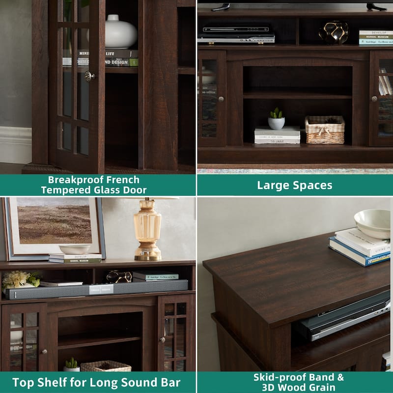 58"W Retro TV Stand & Entertainment Center,TV Cabinet,TV up to 60" - 58.25"W*15.75"D*32"H