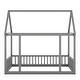 preview thumbnail 9 of 8, Full Size Floor Wooden Bed with House Roof Frame and Safety Guardrails, Safe and Fun Sleeping Space for Kids, Grey