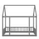 preview thumbnail 9 of 11, Gray Full Size Pine Wood Floor Wooden Bed with House Roof Frame and Safety Guardrails