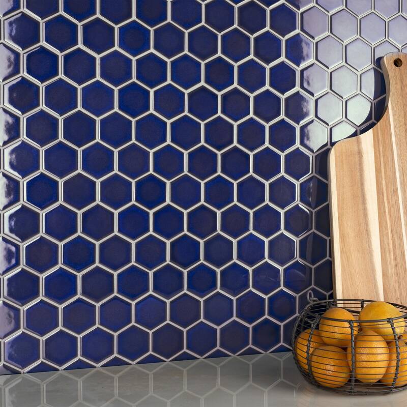 Merola Tile Tribeca 2" Hex Glossy Cobalt 11-1/8" x 12-5/8" Porcelain Floor and Wall Tile