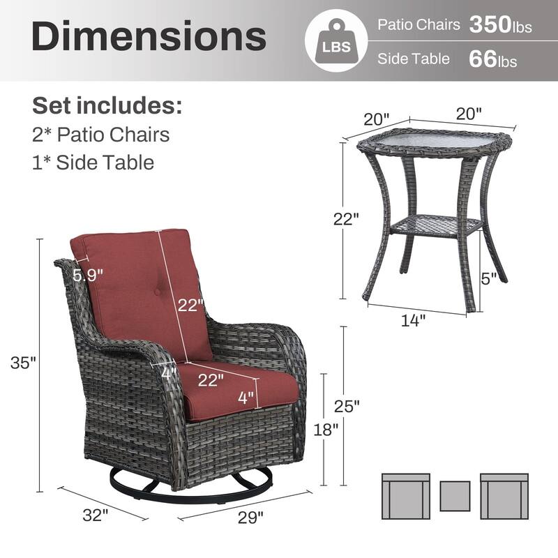 Gymojoy Wicker Swivel Glider Chair Outdoor Rocking Seating with Olefin Cushions